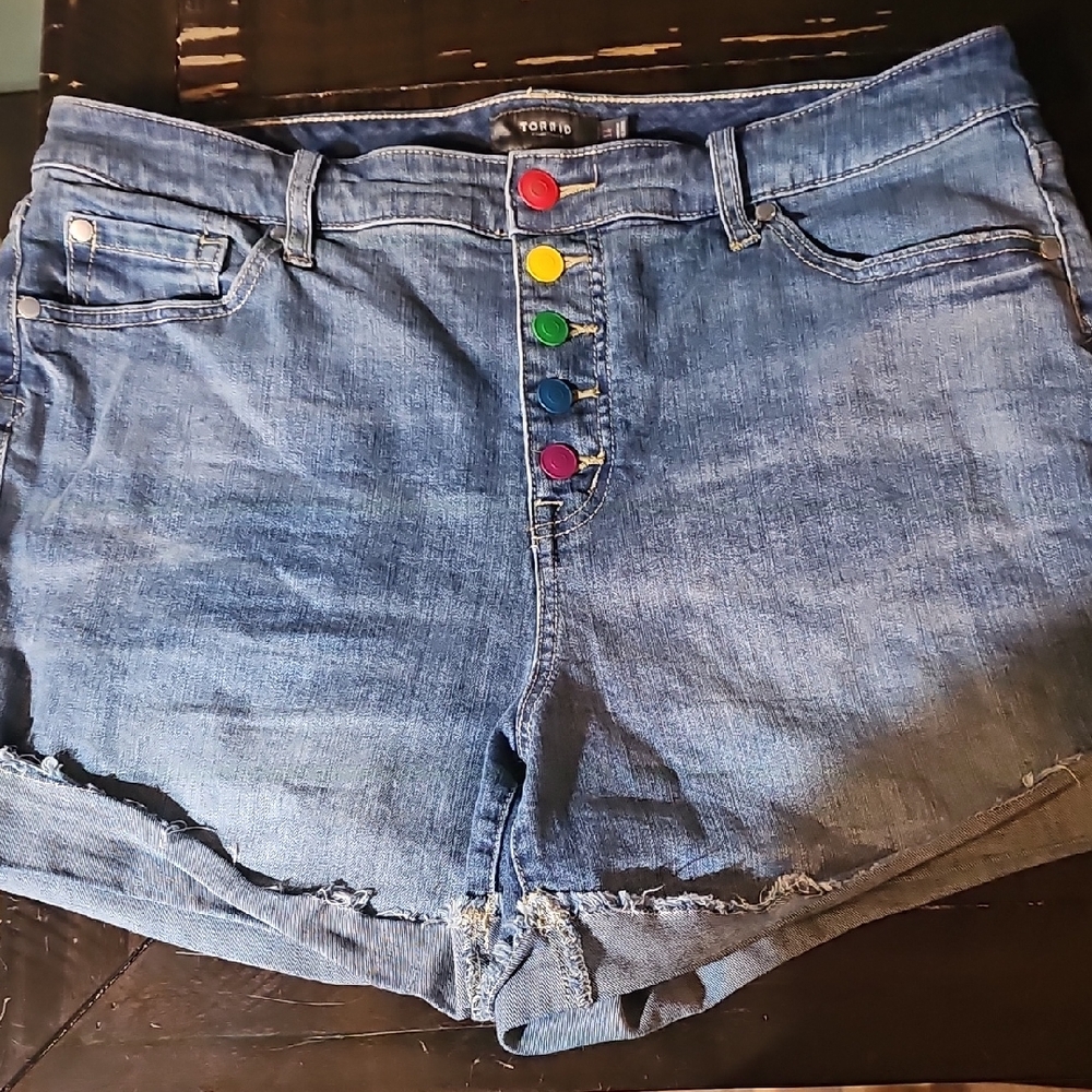 Torrid Blue Jean Shorts with Colorful Buttons